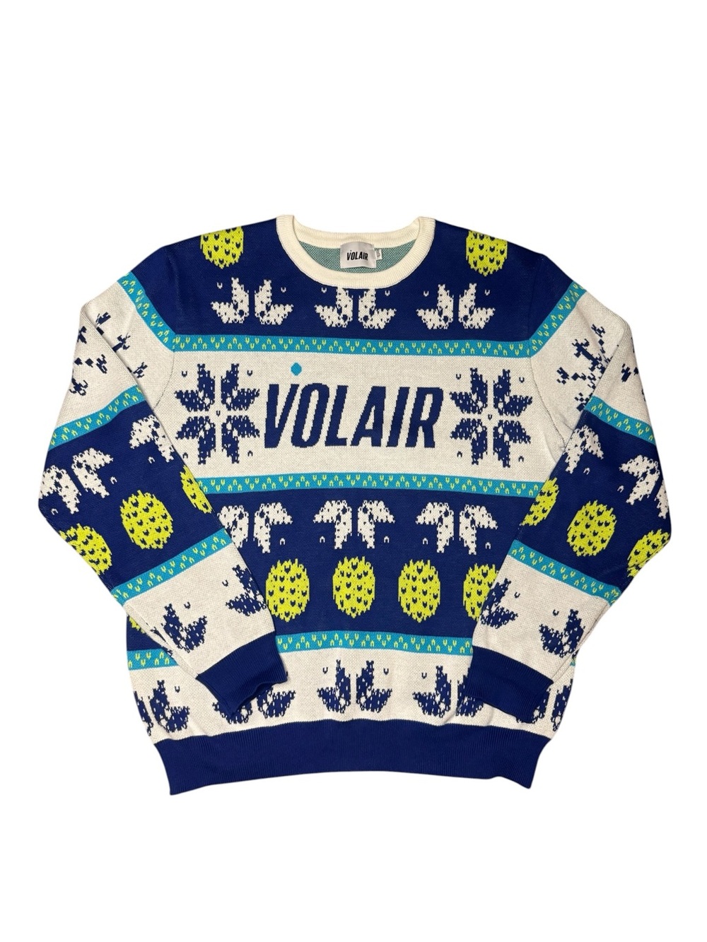 Volair Pickleball Holiday Sweater - Blue/Neon Green - Size Large